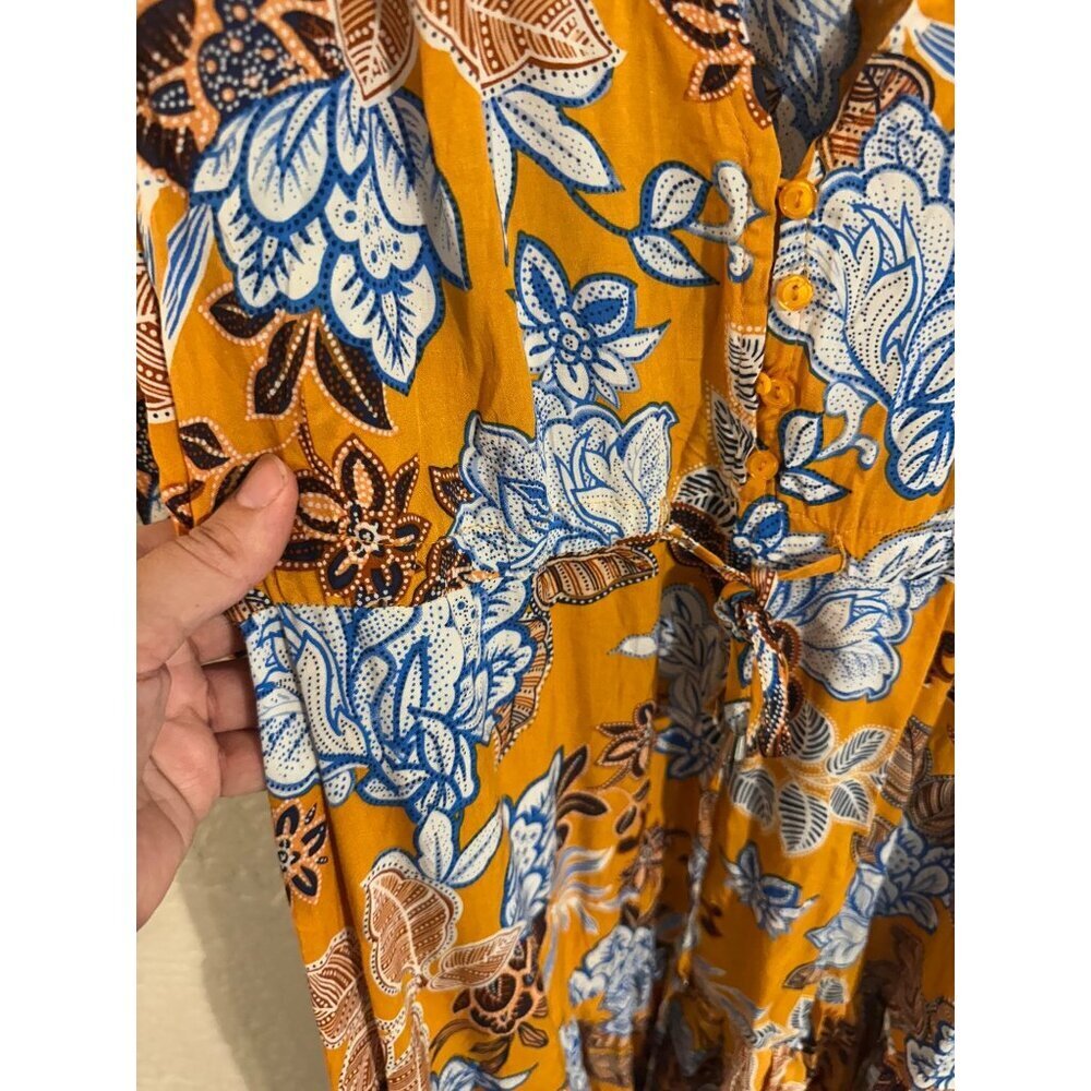 Anthropologie Y Abel the Label Mango Magic Floral Paisley Yellow Boho Maxi Dress - Picture 6 of 11
